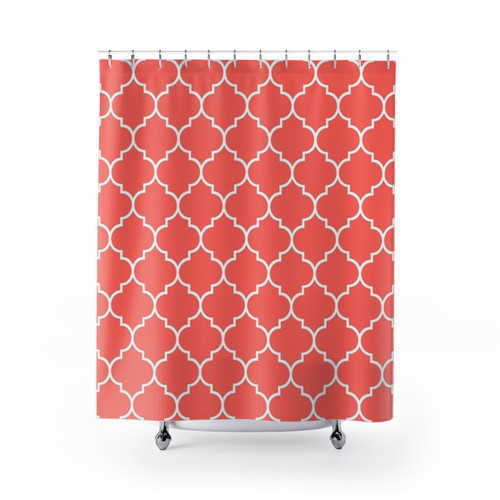 Living Coral Quatrefoil Shower Curtains - Modern, Decorative Bath Decor