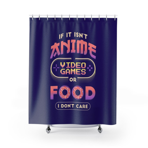 Anime-themed shower curtain with kawaii and gaming designs