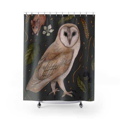 Barn Owl Shower Curtain - Watercolor Nature Design
