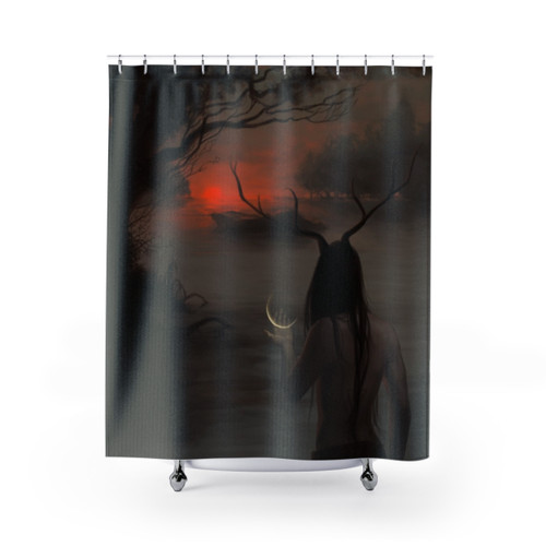 Mystical Dusk Shower Curtains featuring moon and witchcraft symbolism