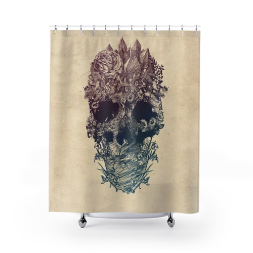 Skull Floral Shower Curtains - Vintage Botanical Bathroom Decor