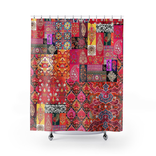 Bohemian Mosaic Shower Curtains with Moroccan and Indian fusion design