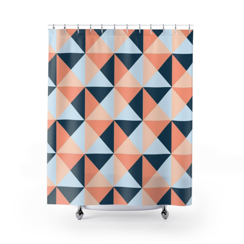 Coral Blue Geometric Pattern Shower Curtain