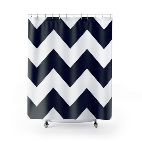 Navy Blue and White Chevron Stripe Shower Curtains