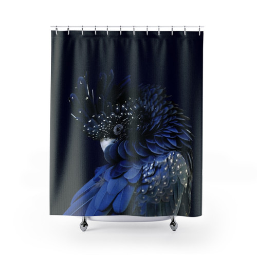 Fibonacci Cockatoo Shower Curtains featuring a beautiful Australian cockatoo bird in profile with blue feathers