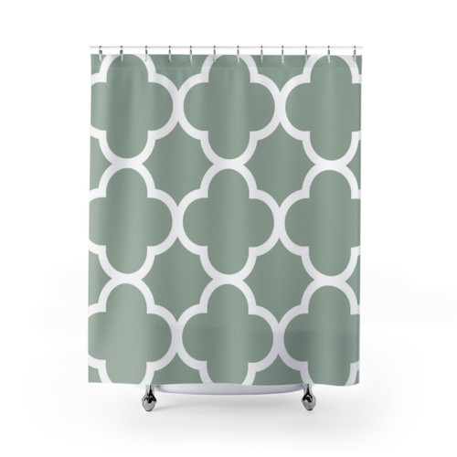 Sage Green Quatrefoil Patterned Shower Curtain