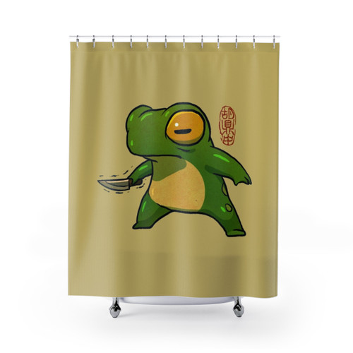 Whimsical Asian-inspired frog shower curtain design