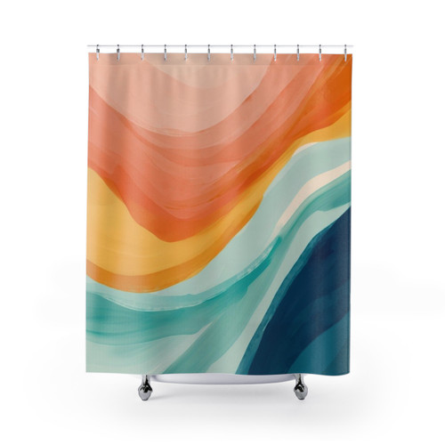 Abstract Watercolor Waves Shower Curtains