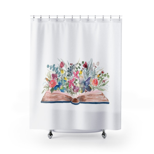 Watercolor Book Lover Floral Shower Curtains