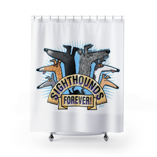 Sighthound Themed Shower Curtain with Cartoon Dog Designs
