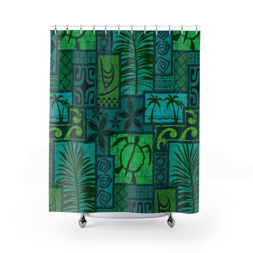 Polynesian Moku Malihini Blue Shower Curtains