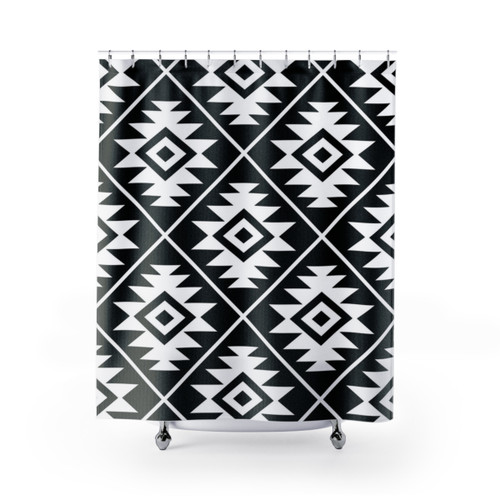 Aztec Symbol Pattern Black and White Shower Curtain