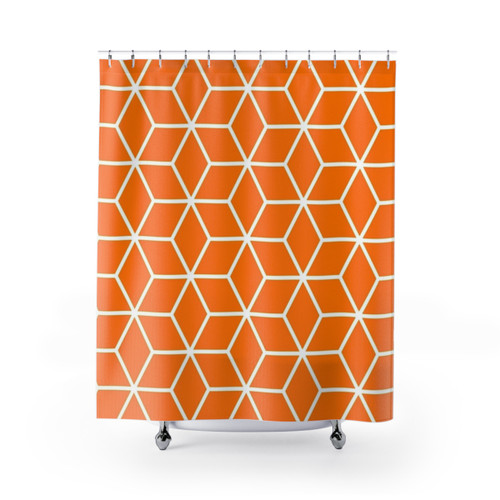 Orange Geometric Hexagon Patterned Shower Curtain