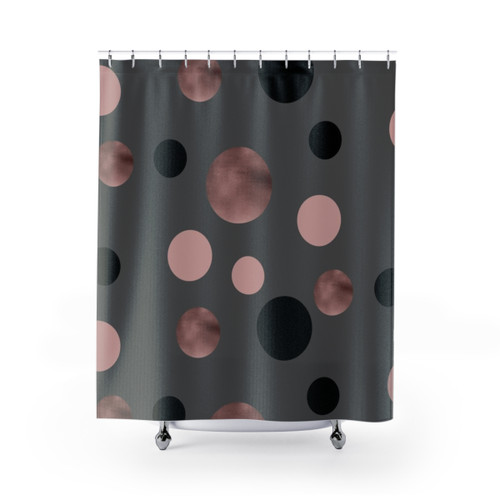 Elegant Rose Gold, Black and Pink Dots Shower Curtains