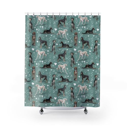 Green Saluki Shower Curtains - Sighthound Dog Design
