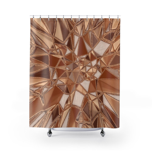 Metallic copper tan shower curtain with shimmering accents