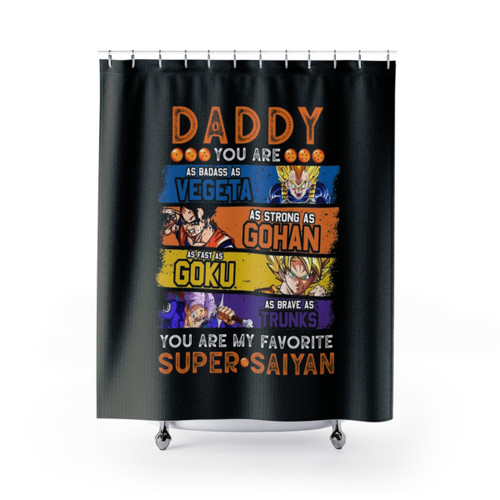 Daddy Dragonball shower curtains featuring Vegeta, Goku, Gohan, and Trunks