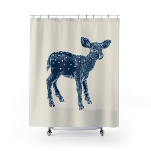 Deer Indigo on Vanilla Shower Curtain