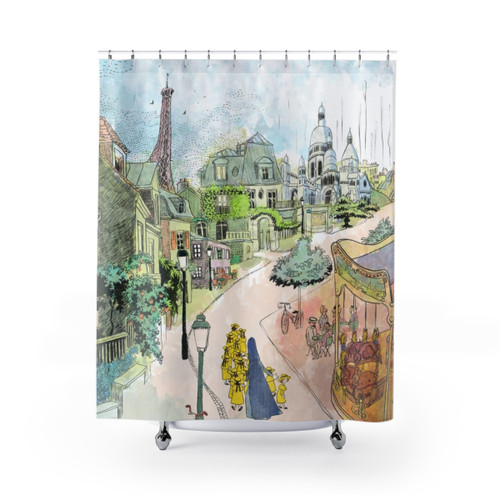 Madeline Paris Street Watercolor Shower Curtains