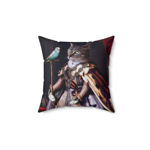 Anthropomorphic cat and budgie portrait pillow