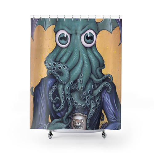 Cthulhu Octopus Shower Curtains - ChaiThulhu Reign in Purple