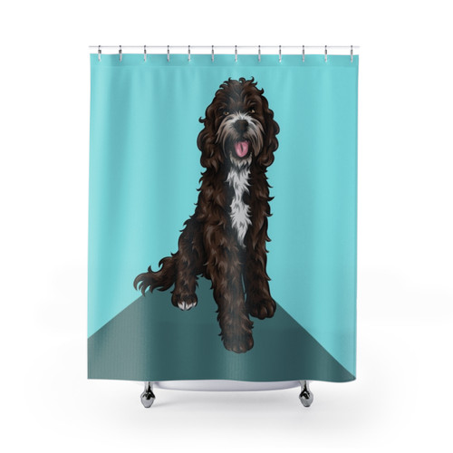 Sproodle Dog Art Turquoise Shower Curtains