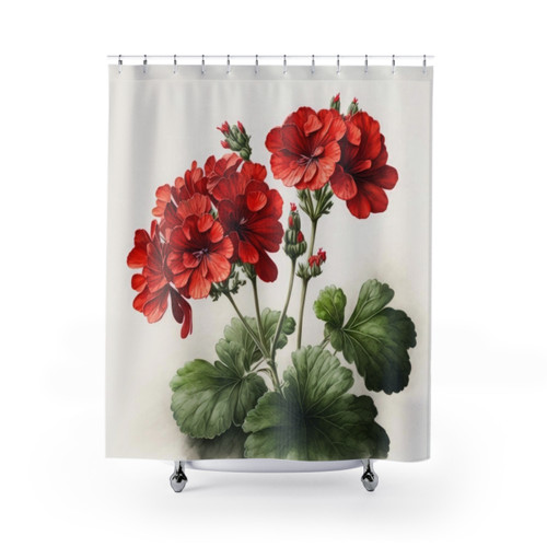 Red Geranium Flowers Shower Curtain