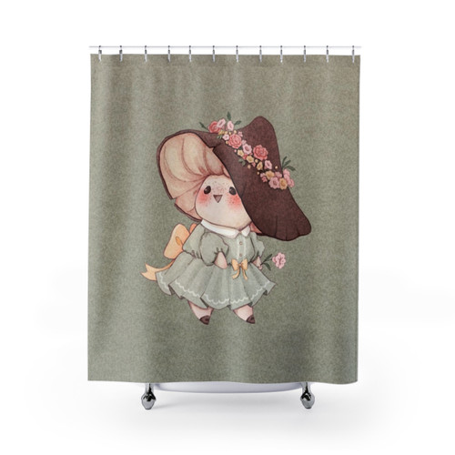Cute flower and mushroom patterned shower curtain for cottage core bathrooms