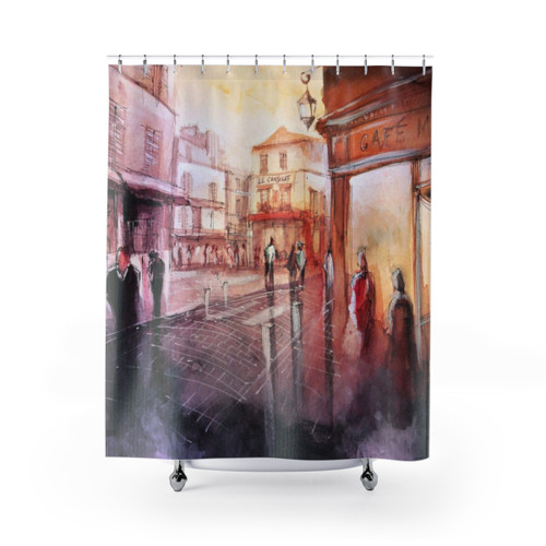 Watercolor Paris Shower Curtain - Sunset over Montmartre
