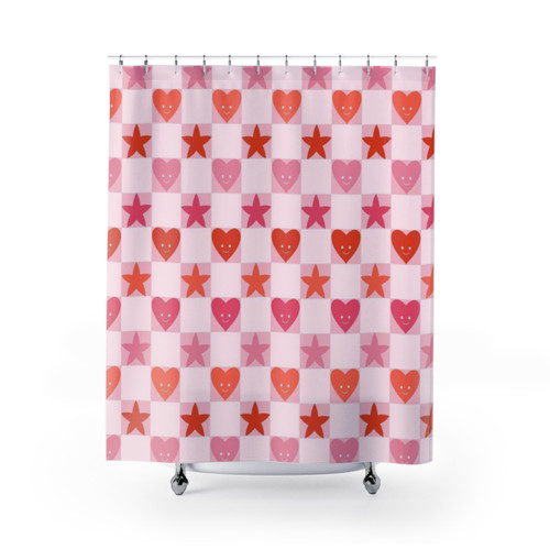 Happy Hearts Shower Curtains - Cute Valentines Bathroom Decor