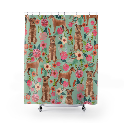 Vintage Floral Irish Terrier Shower Curtain