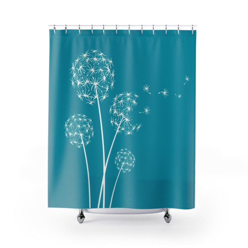 Dandelion Dark Turquoise Shower Curtains