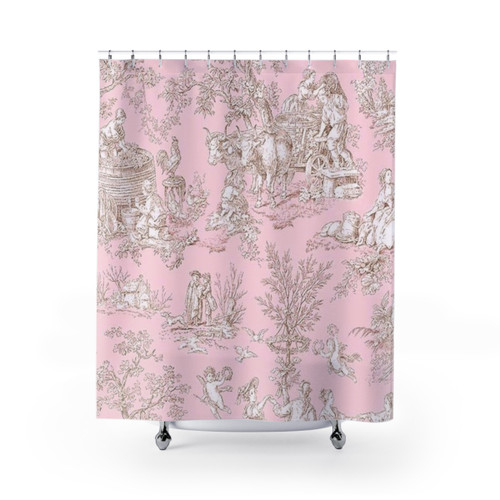 Vintage French Country Pink Toile Shower Curtain