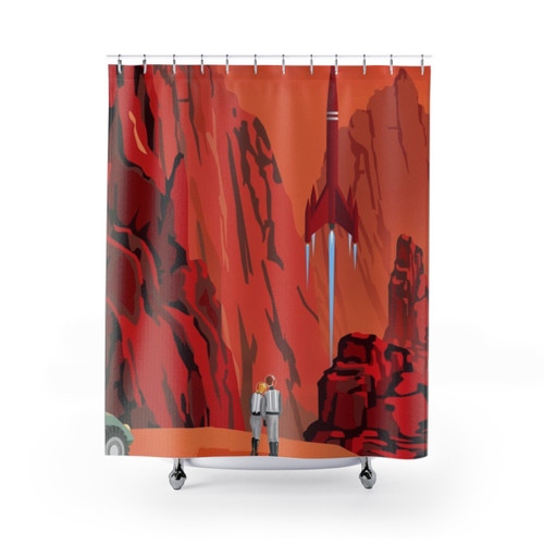 Retro Mars Travel Poster Shower Curtains