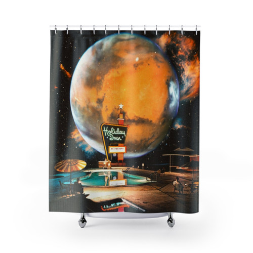Surreal space-themed shower curtain