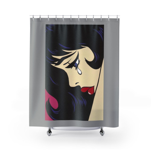 Black Curl Crying Comic Girl Shower Curtains