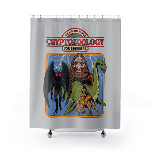 Cryptozoology Shower Curtains featuring retro mythical creature designs