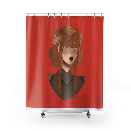 Elegant Joan of Arc themed red and gold shower curtain