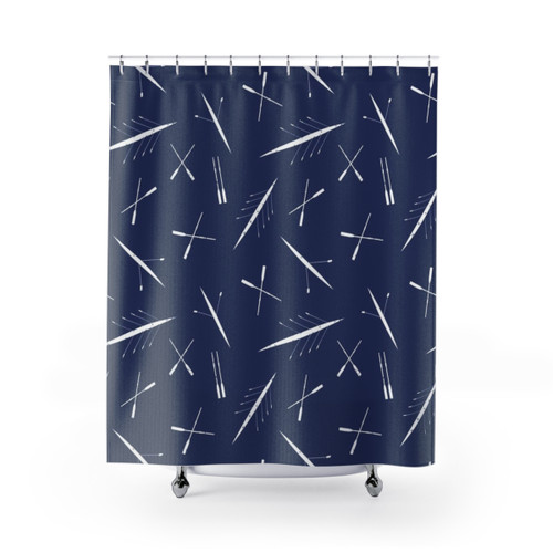 Navy Blue and White Scull Pattern Shower Curtains