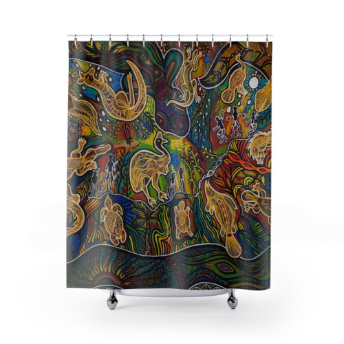 Vibrant Rainbow Serpent Patterned Shower Curtain