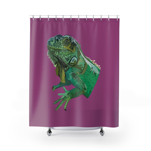 Green iguana shower curtain with colorful nature illustration