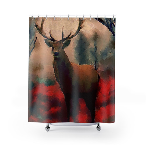 Red Stag in the Forest Shower Curtain
