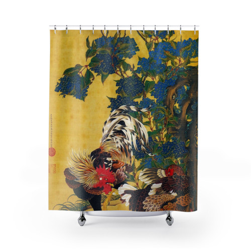 Ito Jakuchu Ajisai Shower Curtains - Floral Japanese Art