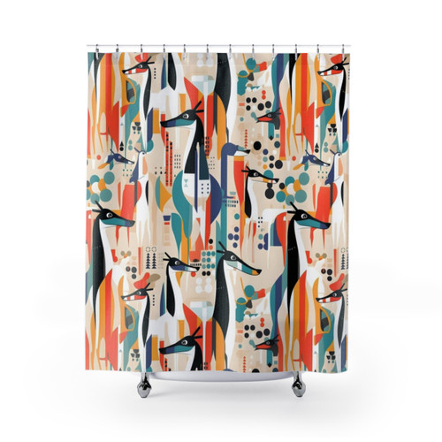 Greyhound in Geometric Camouflage Pattern Shower Curtains