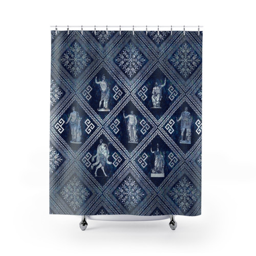 Greek Deities Shower Curtains with Meander Key Design