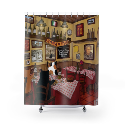Trattoria Romana shower curtains with cute cats in Rome