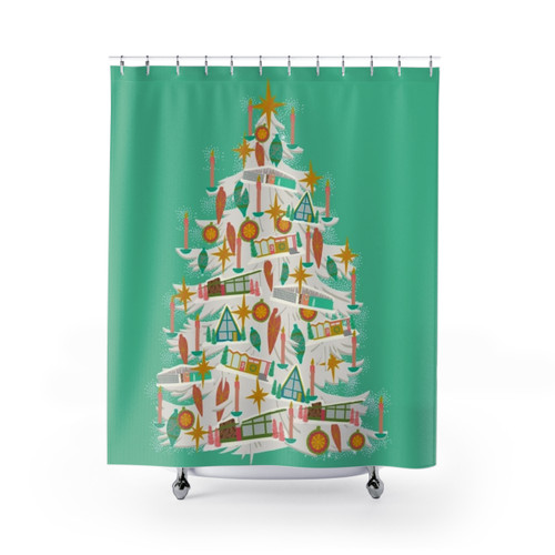 Mid Century Modern Christmas Tree Shower Curtains