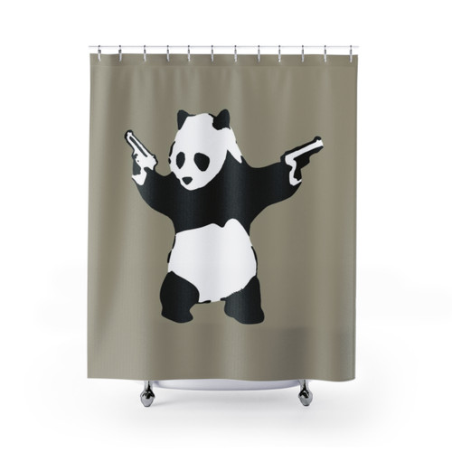 Banksy Graffiti Shower Curtains Featuring Panda Holding Guns Art