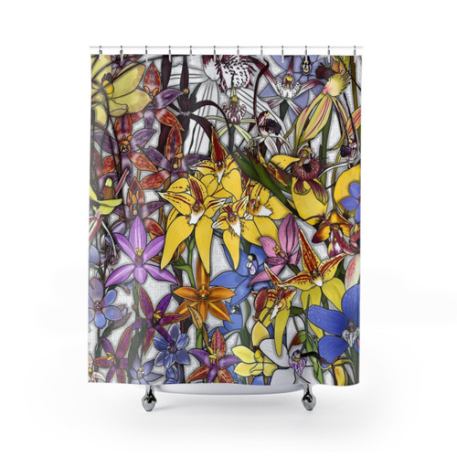 Native Orchid Collage Shower Curtains