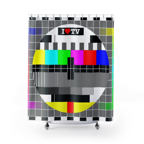 Colorful TV-themed shower curtain
